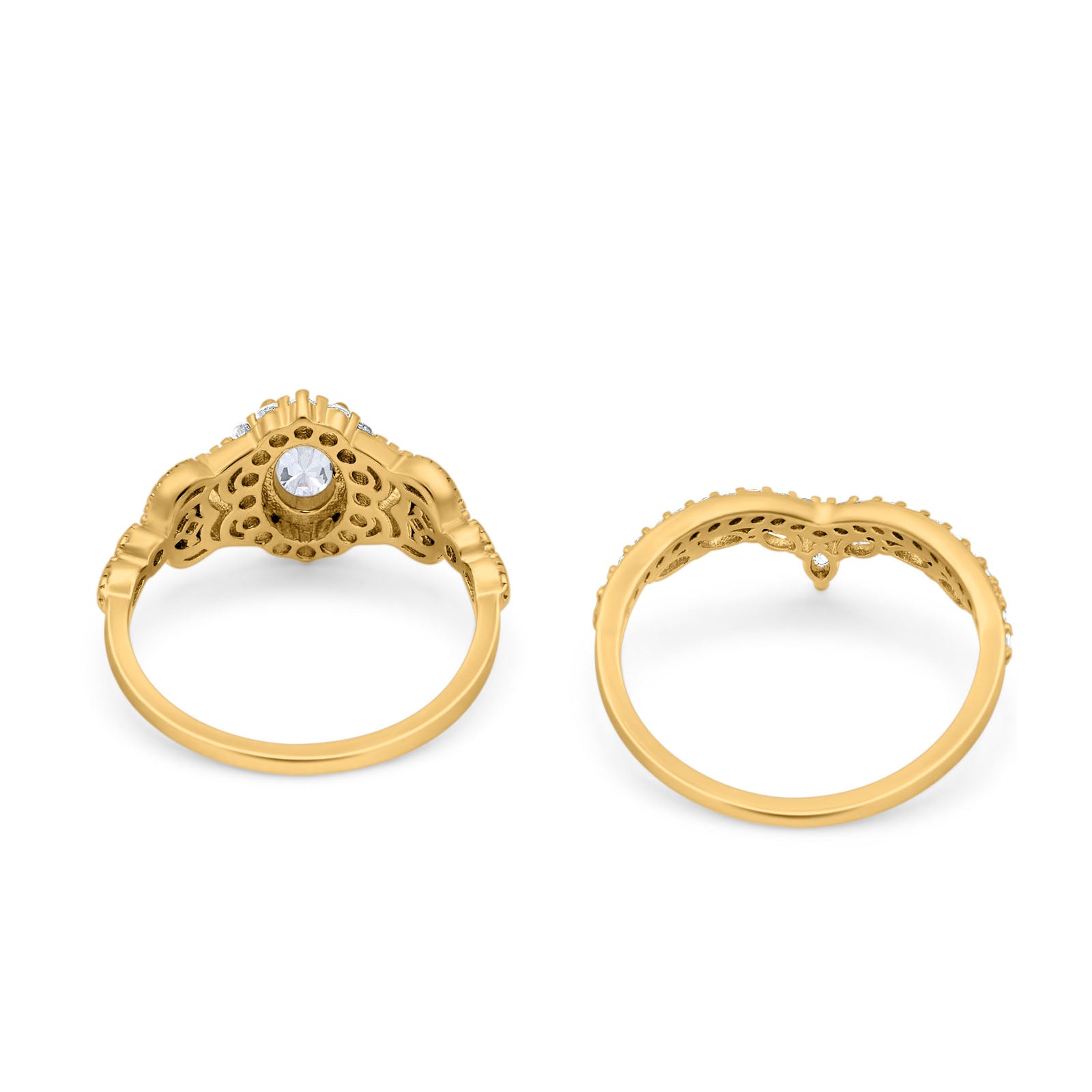 14K Yellow Gold Wedding Band Bridal Ring Oval Accent Vintage Simulated Cubic Zirconia Size-7