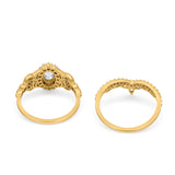 14K Yellow Gold Wedding Band Bridal Ring Oval Accent Vintage Simulated Cubic Zirconia Size-7