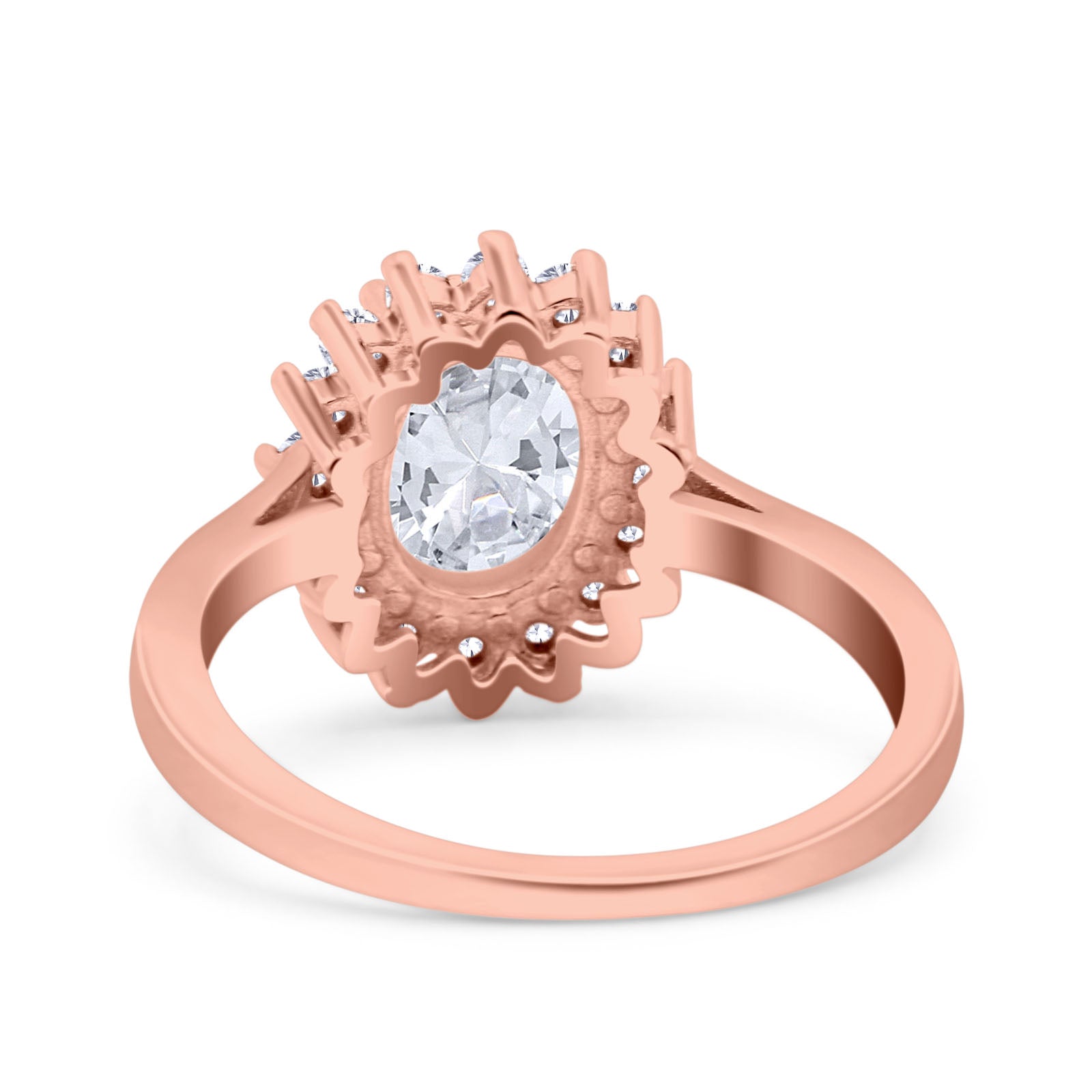 14K Rose Gold Halo Art Deco Oval Wedding Ring Simulated Cubic Zirconia Size-7