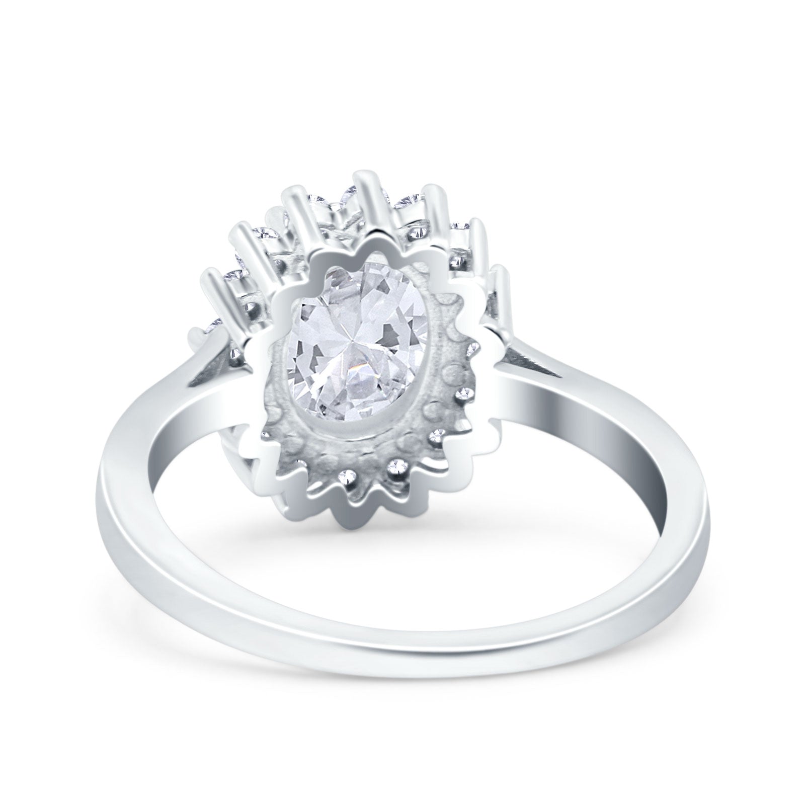 14K White Gold Halo Art Deco Oval Wedding Ring Simulated Cubic Zirconia Size-7
