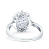 14K White Gold Halo Art Deco Oval Wedding Ring Simulated Cubic Zirconia Size-7