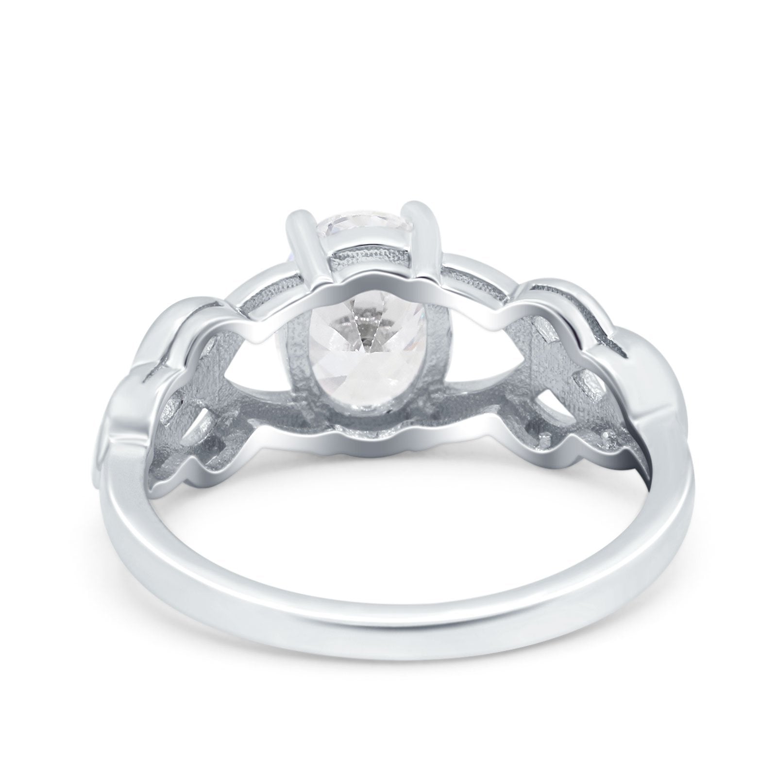 14K White Gold Oval Solitaire Celtic Wedding Engagement Ring Vintage Simulated Cubic Zirconia Size-7