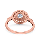 14K Rose Gold Halo Art Deco Round Bridal Wedding Engagement Ring Simulated CZ Size-7
