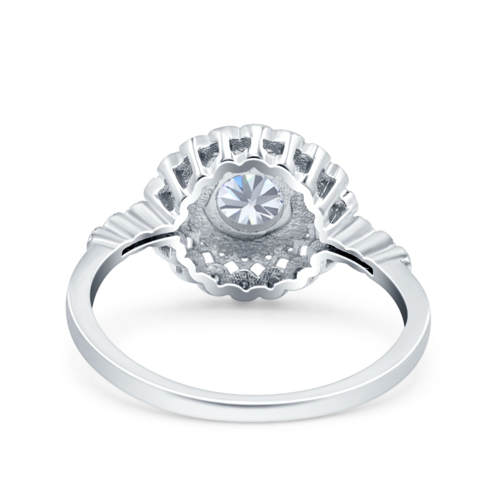 14K White Gold Halo Art Deco Round Bridal Wedding Engagement Ring Simulated CZ Size-7