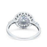 14K White Gold Halo Art Deco Round Bridal Wedding Engagement Ring Simulated CZ Size-7