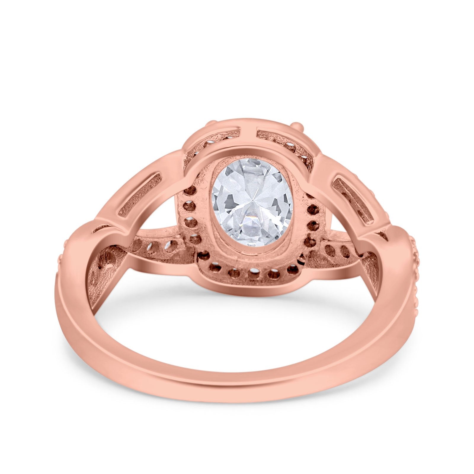 14K Rose Gold Infinity Twisted Shank Art Deco Oval Wedding Ring Simulated Cubic Zirconia Size-7