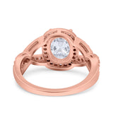 14K Rose Gold Infinity Twisted Shank Art Deco Oval Wedding Ring Simulated Cubic Zirconia Size-7