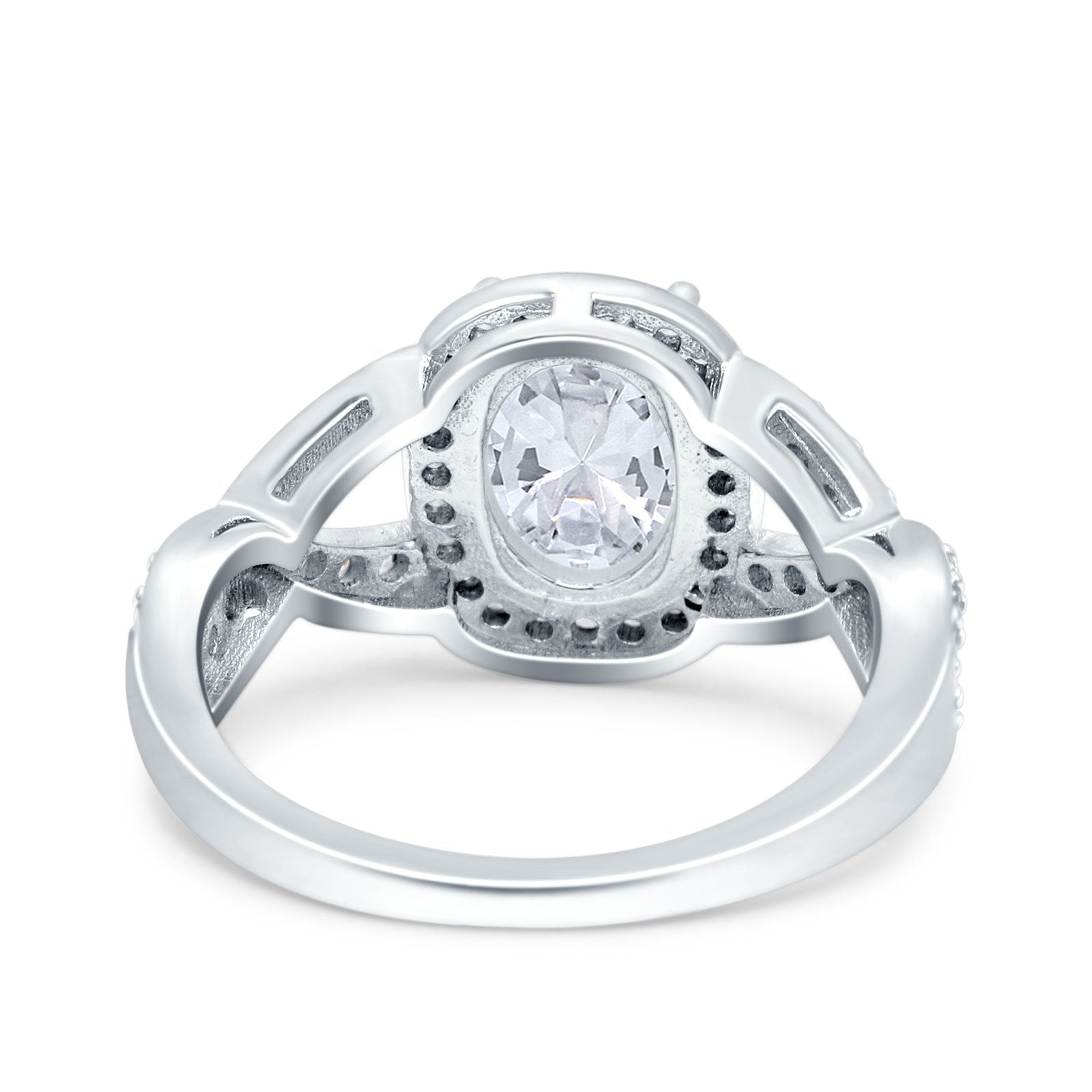 14K White Gold Infinity Twisted Shank Art Deco Oval Wedding Ring Simulated Cubic Zirconia Size-7
