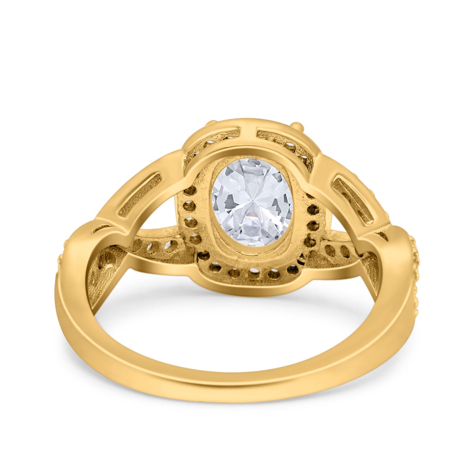 14K Yellow Gold Infinity Twisted Shank Art Deco Oval Wedding Ring Simulated Cubic Zirconia