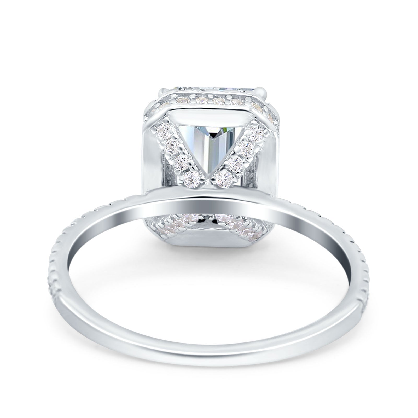 14K White Gold Emerald Cut Art Deco Bridal Wedding Engagement Ring Simulated CZ Size-7