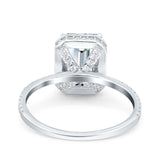 14K White Gold Emerald Cut Art Deco Bridal Wedding Engagement Ring Simulated CZ Size-7