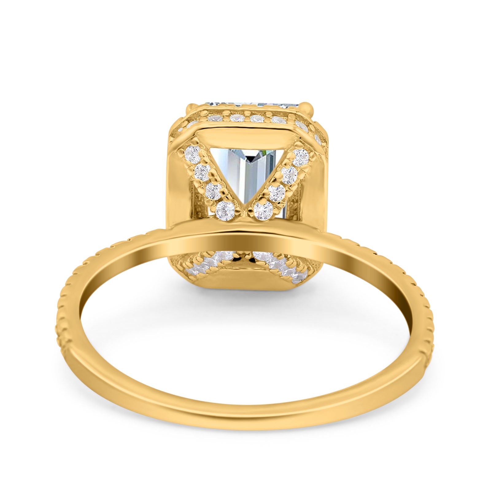 14K Yellow Gold Emerald Cut Art Deco Bridal Wedding Engagement Ring Simulated CZ Size-7