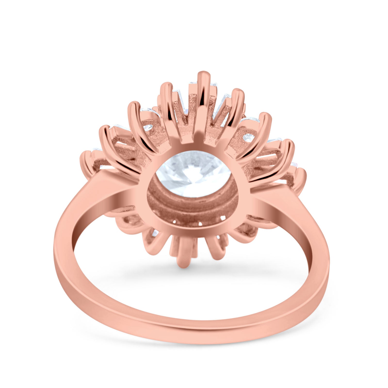 14K Rose Gold Art Deco Wedding Bridal Ring Baguette Round Simulated Cubic Zirconia Size-7