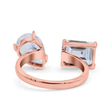 14K Rose Gold Open Teardrop Pear Emerald Cut Wedding Bridal Simulated Cubic Zirconia Cocktail Ring Size-7