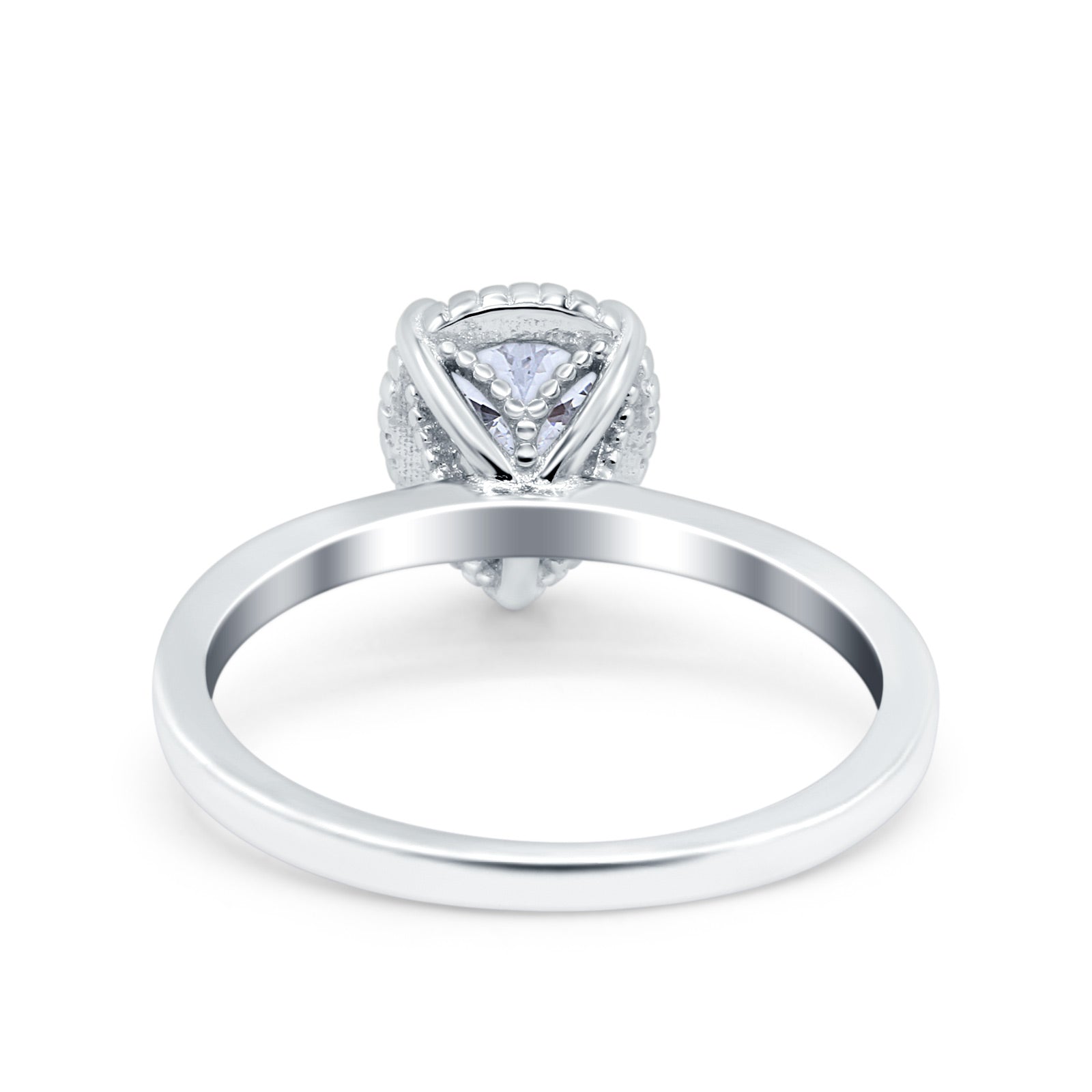 14K White Gold Vintage Style Solitaire Accent Pear Wedding Ring Simulated Cubic Zirconia Size-7