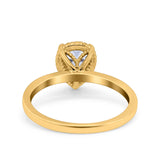 14K Yellow Gold Vintage Style Solitaire Accent Pear Wedding Ring Simulated Cubic Zirconia Size-7
