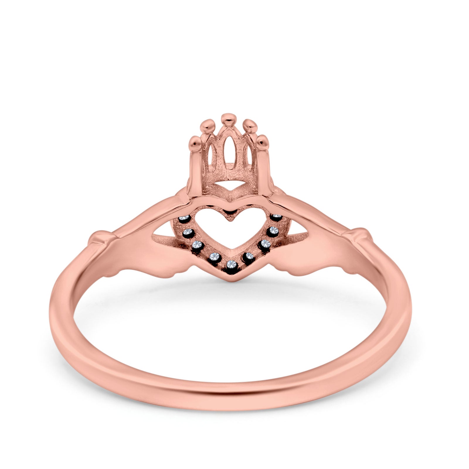 14K Rose Gold Heart Claddagh Art Deco Wedding Ring Simulated Cubic Zirconia Size-7