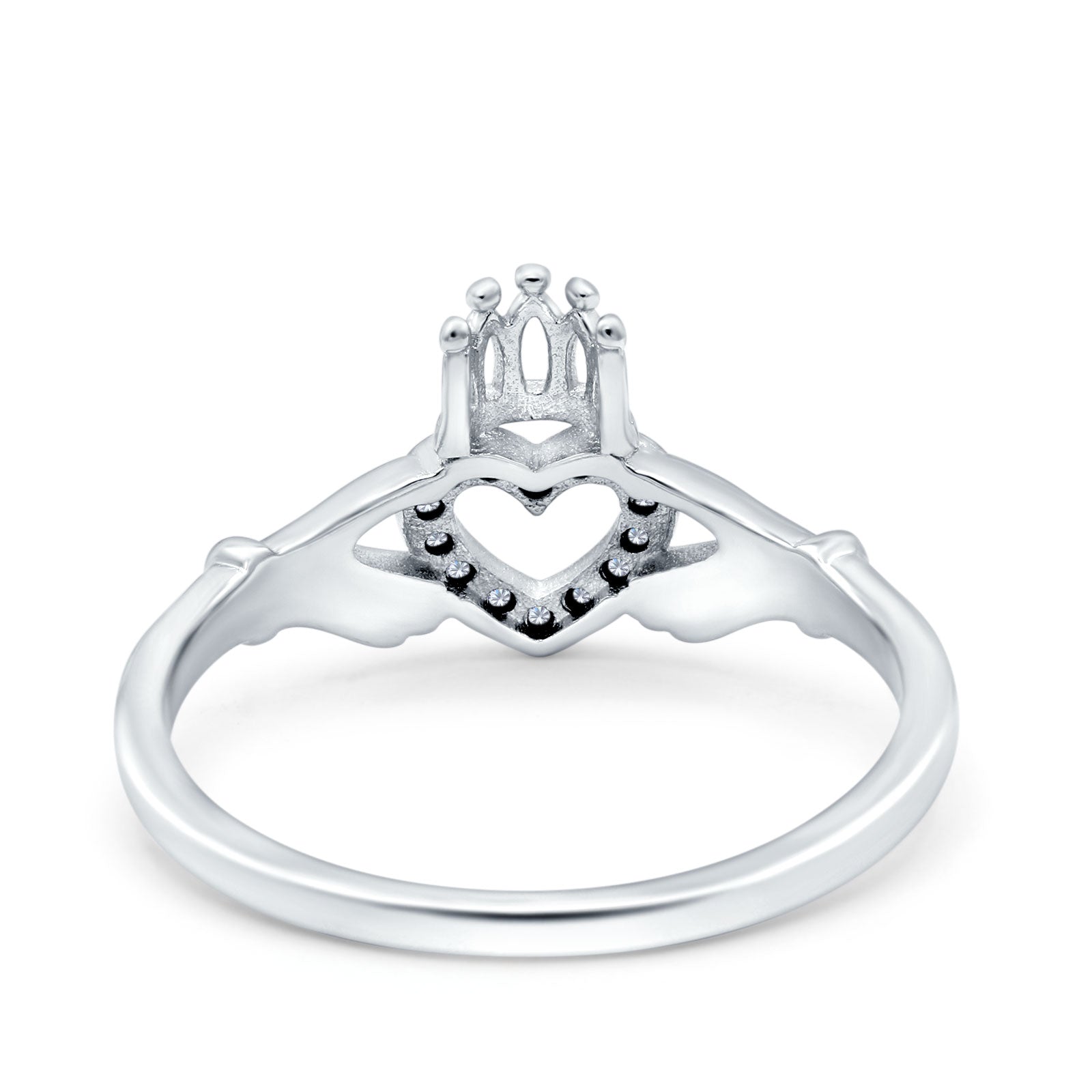 14K White Gold Heart Claddagh Art Deco Wedding Ring Simulated Cubic Zirconia Size-7