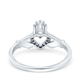 14K White Gold Heart Claddagh Art Deco Wedding Ring Simulated Cubic Zirconia Size-7