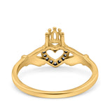 14K Yellow Gold Heart Claddagh Art Deco Wedding Ring Simulated Cubic Zirconia