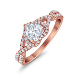 14K Rose Gold Heart Promise Ring Infinity Shank Round Simulated Cubic Zirconia Size-7