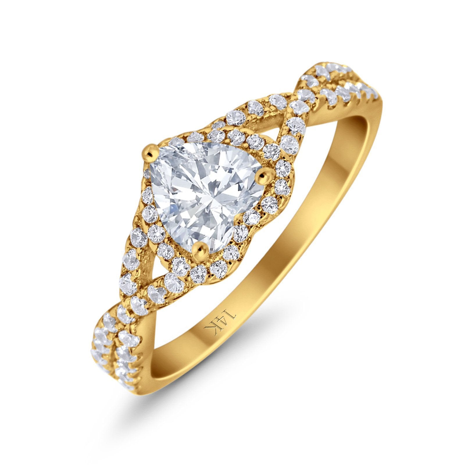 14K Yellow Gold Heart Promise Ring Infinity Shank Round Simulated Cubic Zirconia