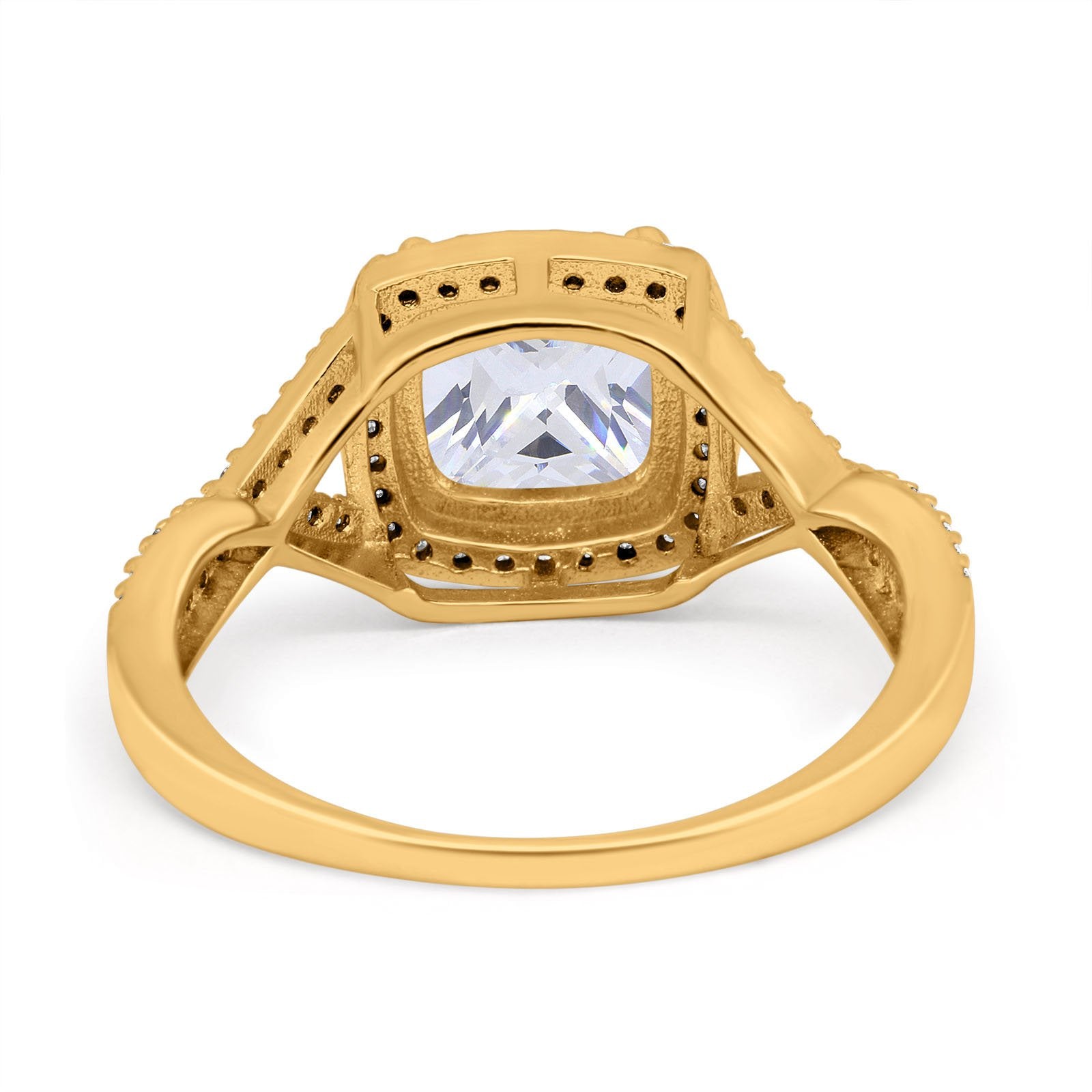 14K Yellow Gold Cushion Infinity Shank Wedding Engagement Ring Round Simulated Cubic Zirconia Size-7