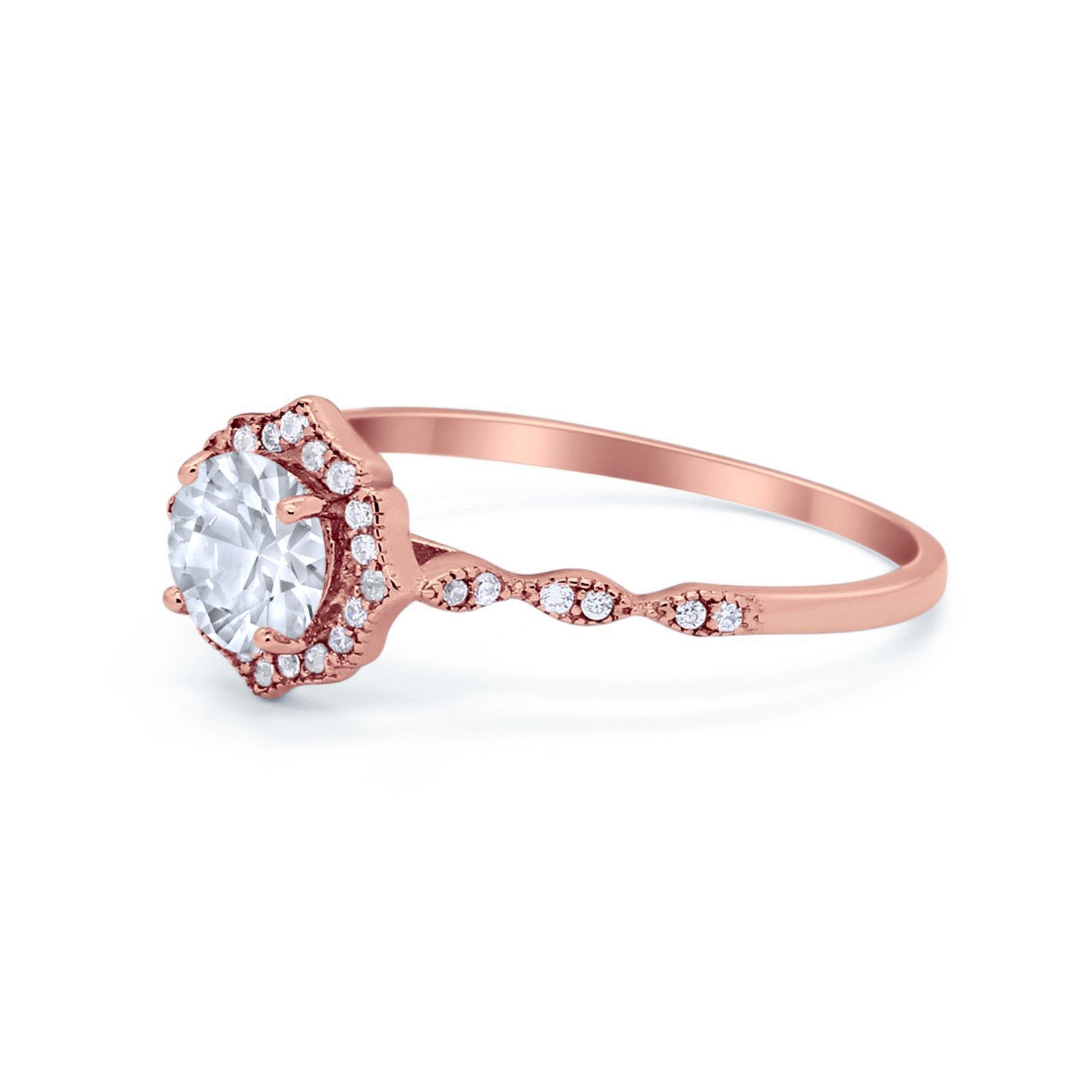 14K Rose Gold Round Petite Dainty Bridal Wedding Engagement Ring Simulated CZ Size-7