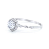 14K White Gold Round Petite Dainty Bridal Wedding Engagement Ring Simulated CZ Size-7