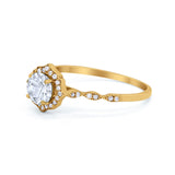 14K Yellow Gold Round Petite Dainty Bridal Wedding Engagement Ring Simulated CZ Size-7