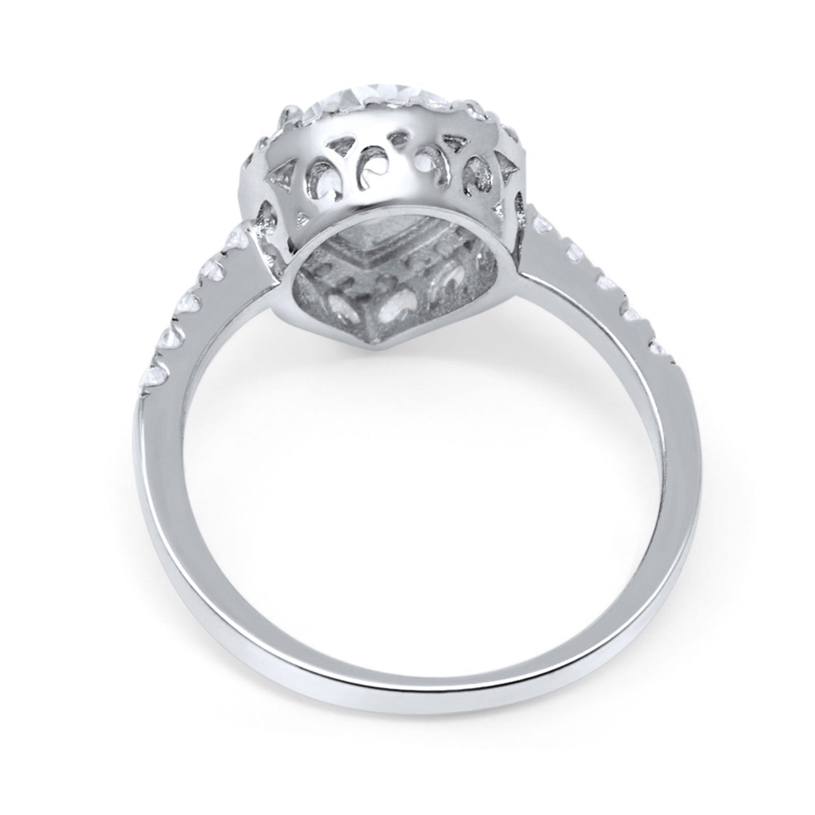 14K White Gold Halo Teardrop Bridal Filigree Ring Simulated Cubic Zirconia