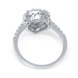 14K White Gold Halo Teardrop Bridal Filigree Ring Simulated Cubic Zirconia