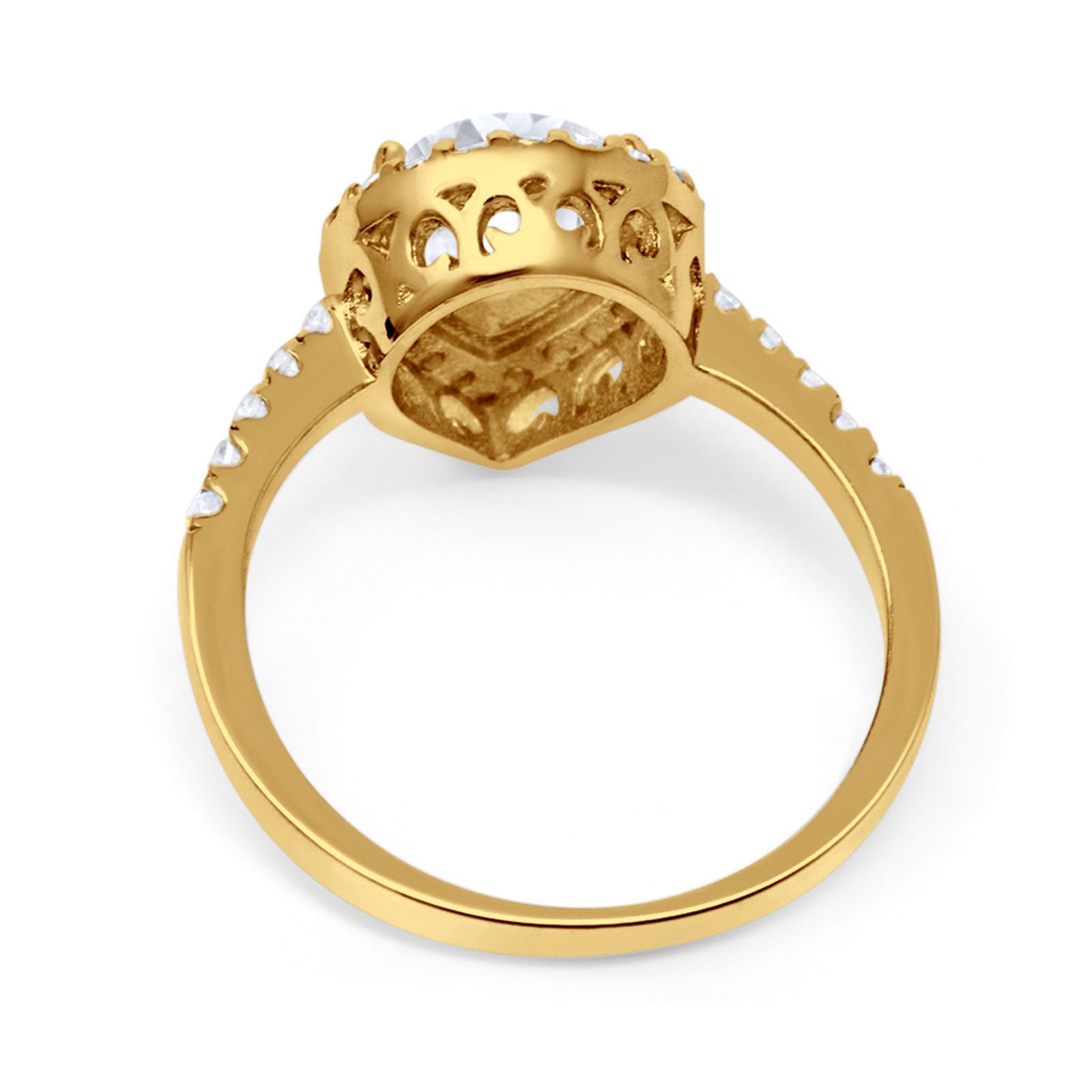 14K Yellow Gold Halo Teardrop Bridal Filigree Ring Simulated Cubic Zirconia