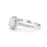 14K White Gold Halo Engagement Ring Oval Round Simulated Cubic Zirconia