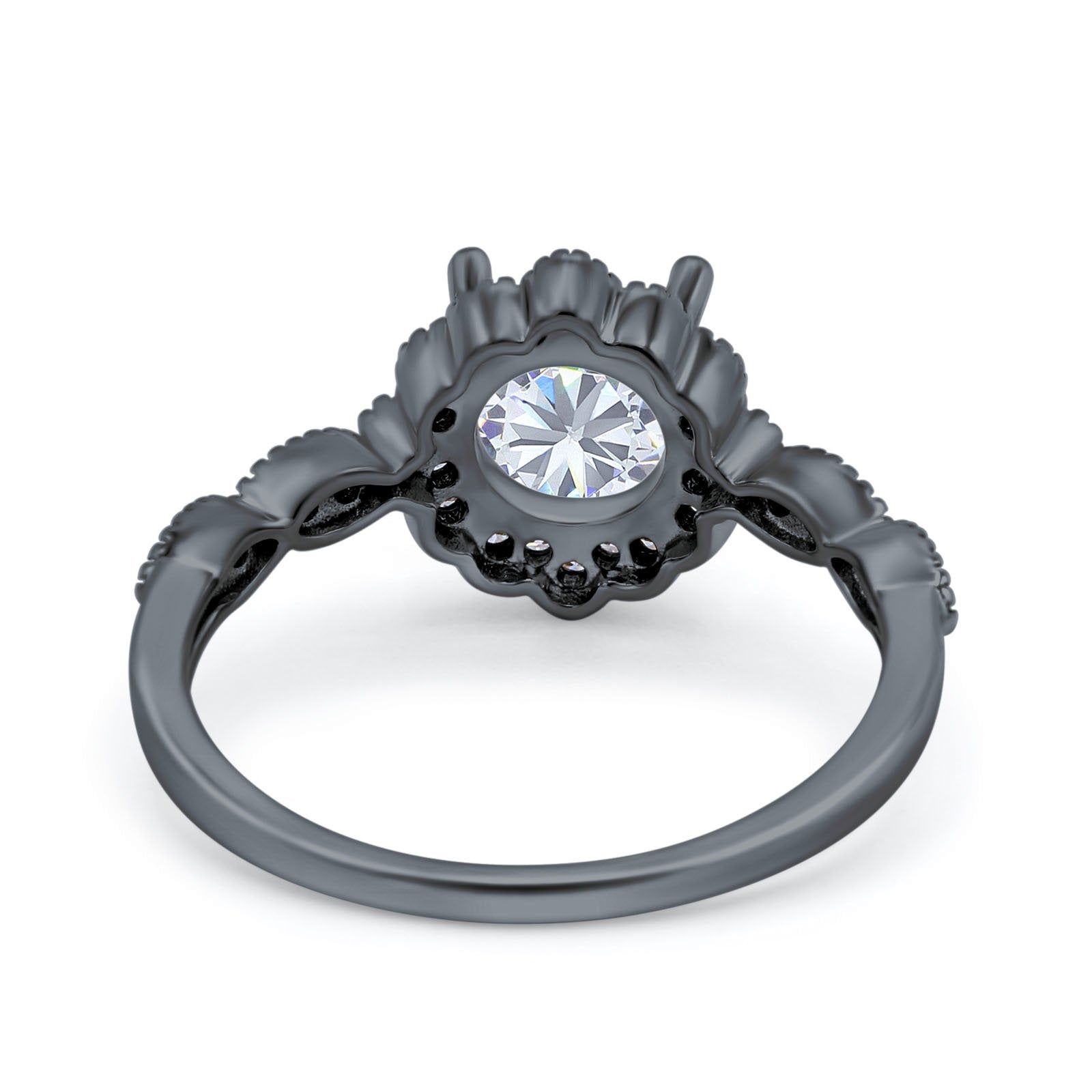 14K Black Gold Halo Floral Art Deco Engagement Rings Round CZ Size 7