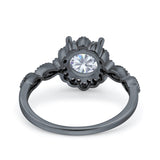 14K Black Gold Halo Floral Art Deco Engagement Rings Round CZ Size 7