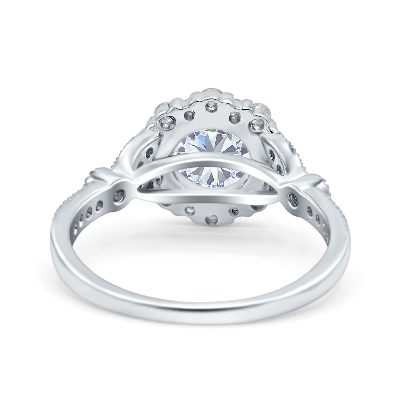 14K White Gold Floral Art Deco Engagement Ring Simulated Cubic Zirconia Size-7