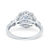 14K White Gold Floral Art Deco Engagement Ring Simulated Cubic Zirconia Size-7