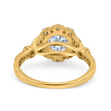 14K Yellow Gold Floral Art Deco Engagement Ring Simulated Cubic Zirconia Size-7