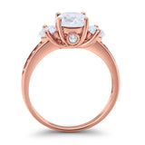 14K Rose Gold Three Stone Wedding Ring Simulated Cubic Zirconia Size-7