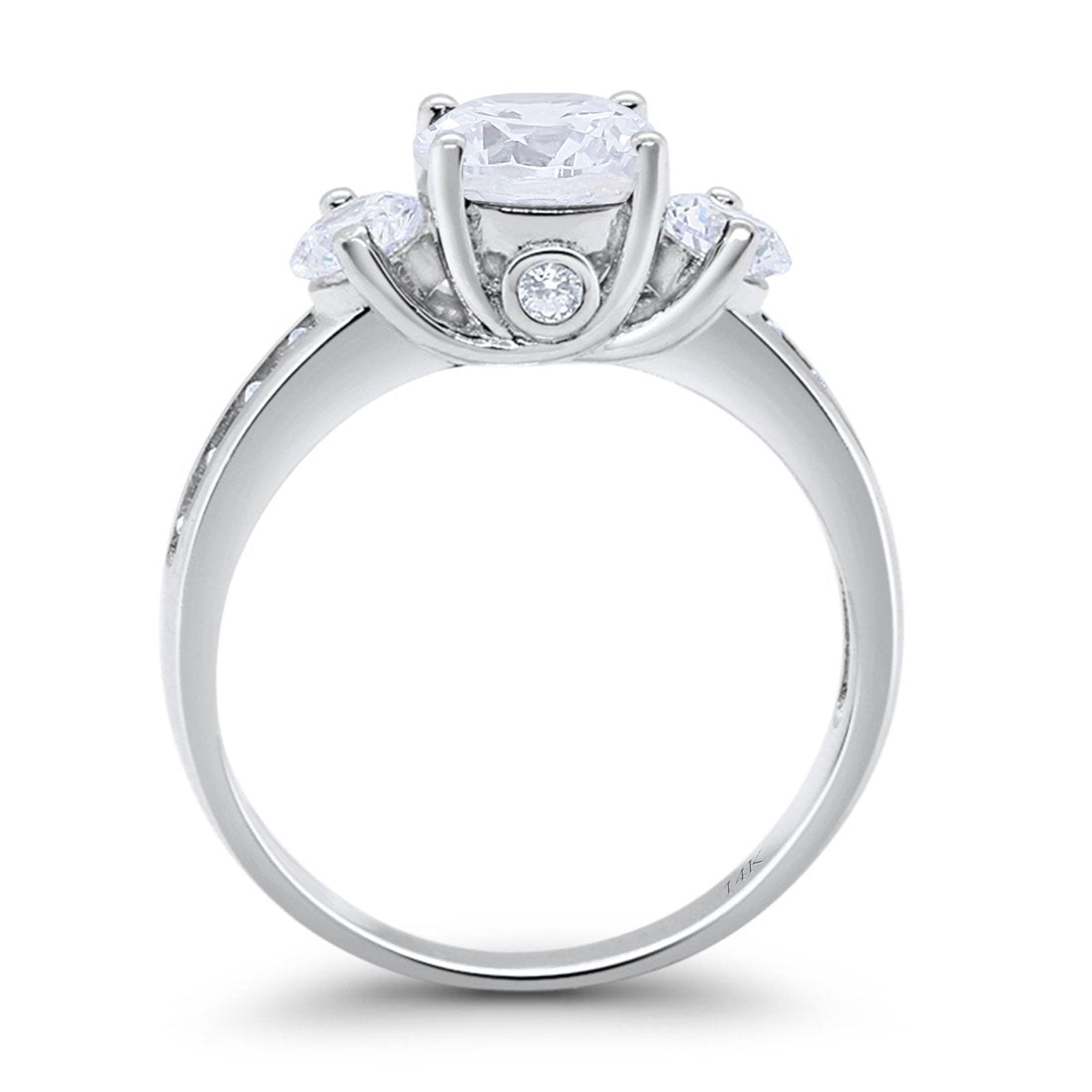 14K White Gold Three Stone Wedding Ring Simulated Cubic Zirconia Size-7