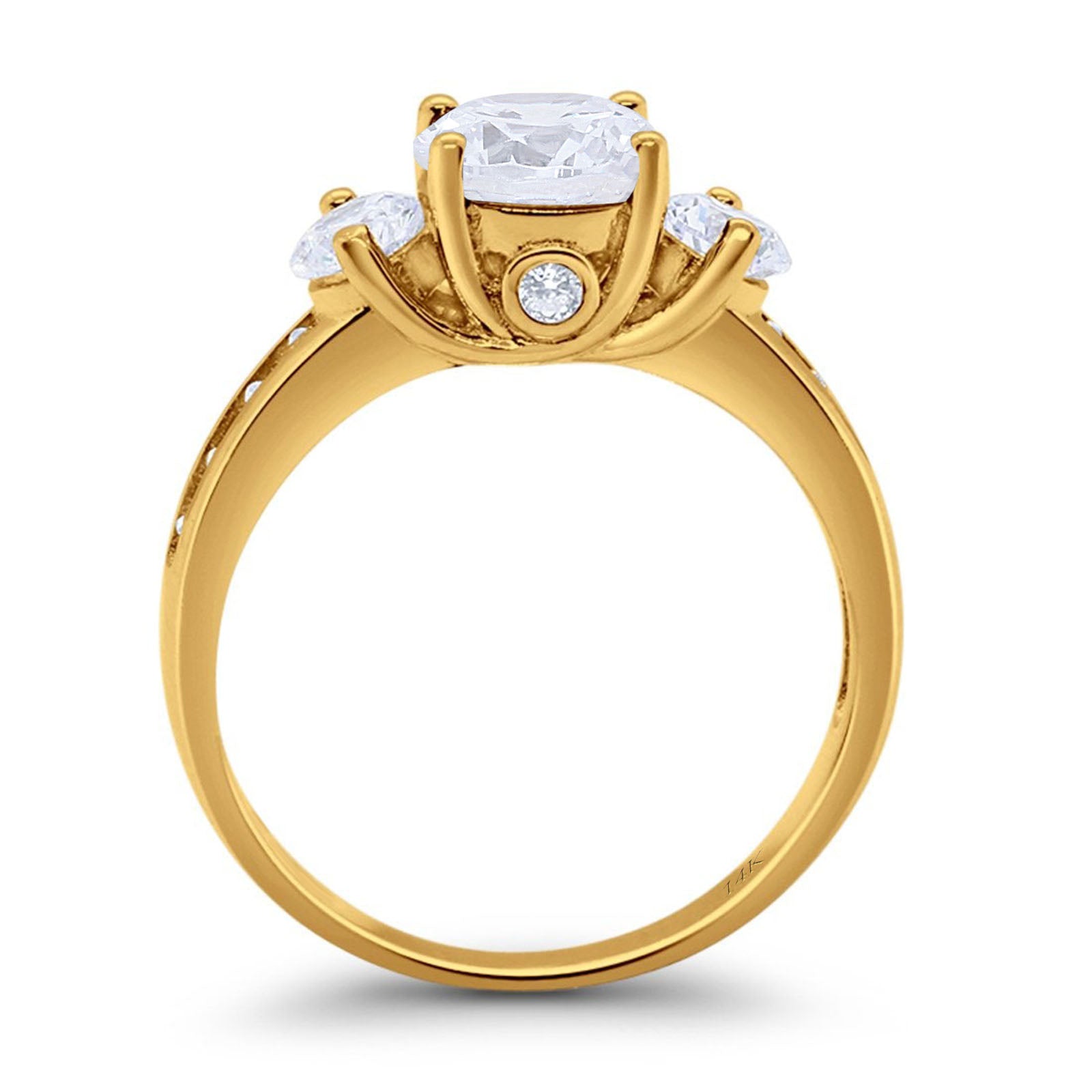 14K Yellow Gold Three Stone Wedding Ring Simulated Cubic Zirconia Size-7