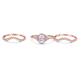 14K Rose Gold Three Piece Art Deco Bridal Set Band Oval Engagement Wedding Ring Simulated CZ Size-7