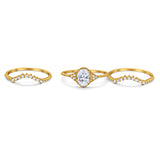 14K Yellow Gold Three Piece Art Deco Bridal Set Band Oval Engagement Wedding Ring Simulated CZ Size-7