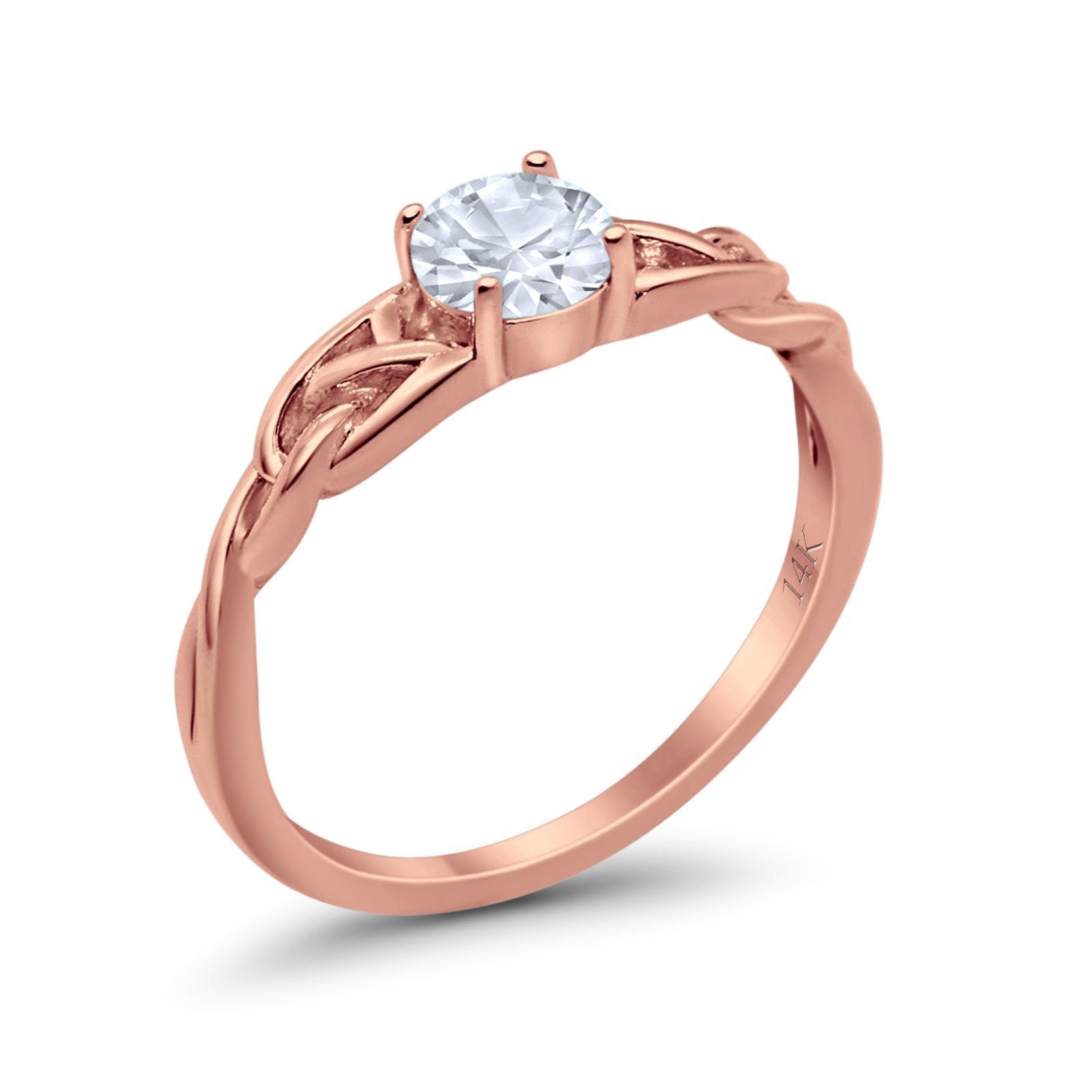 14K Rose Gold Round Solitaire Trinity Bridal Simulated CZ Wedding Engagement Ring Size-7