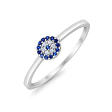 14K White Gold Evil Eye Simulated Blue Sapphire Round Bridal CZ Wedding Engagement Ring Size-7