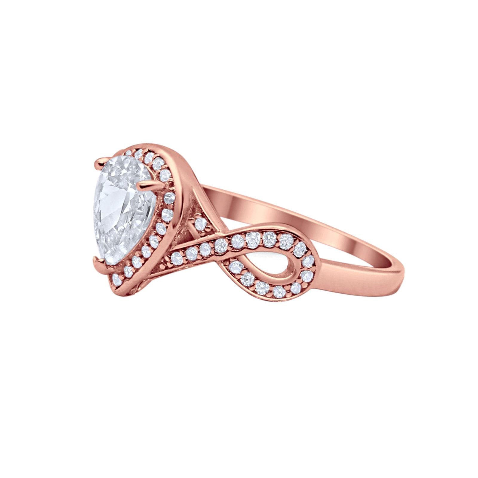 14K Rose Gold Teardrop Art Deco Wedding Ring Simulated Cubic Zirconia Size-7