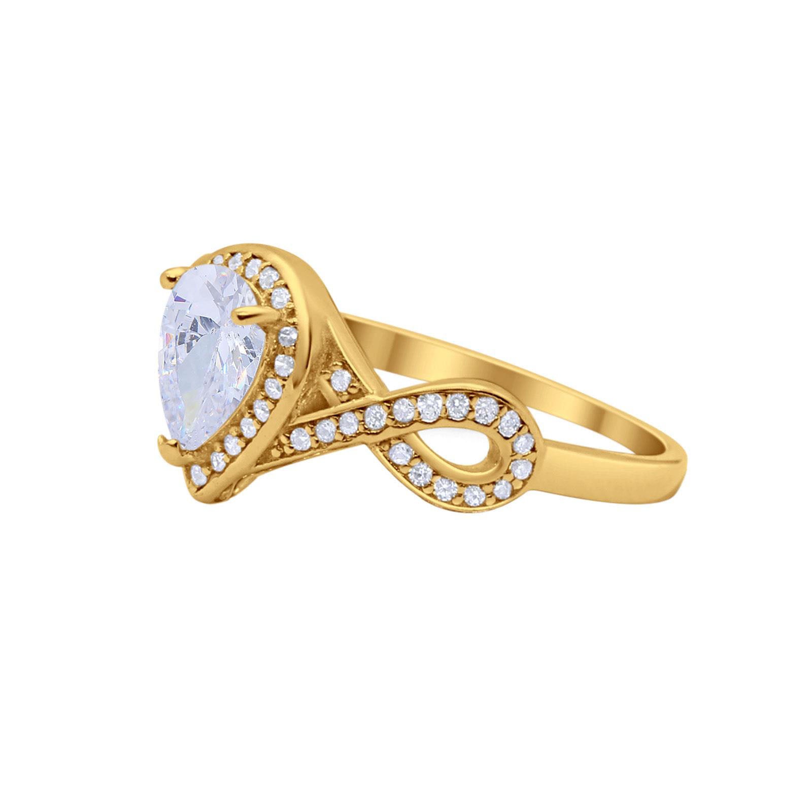 14K Yellow Gold Teardrop Art Deco Wedding Ring Simulated Cubic Zirconia Size-7