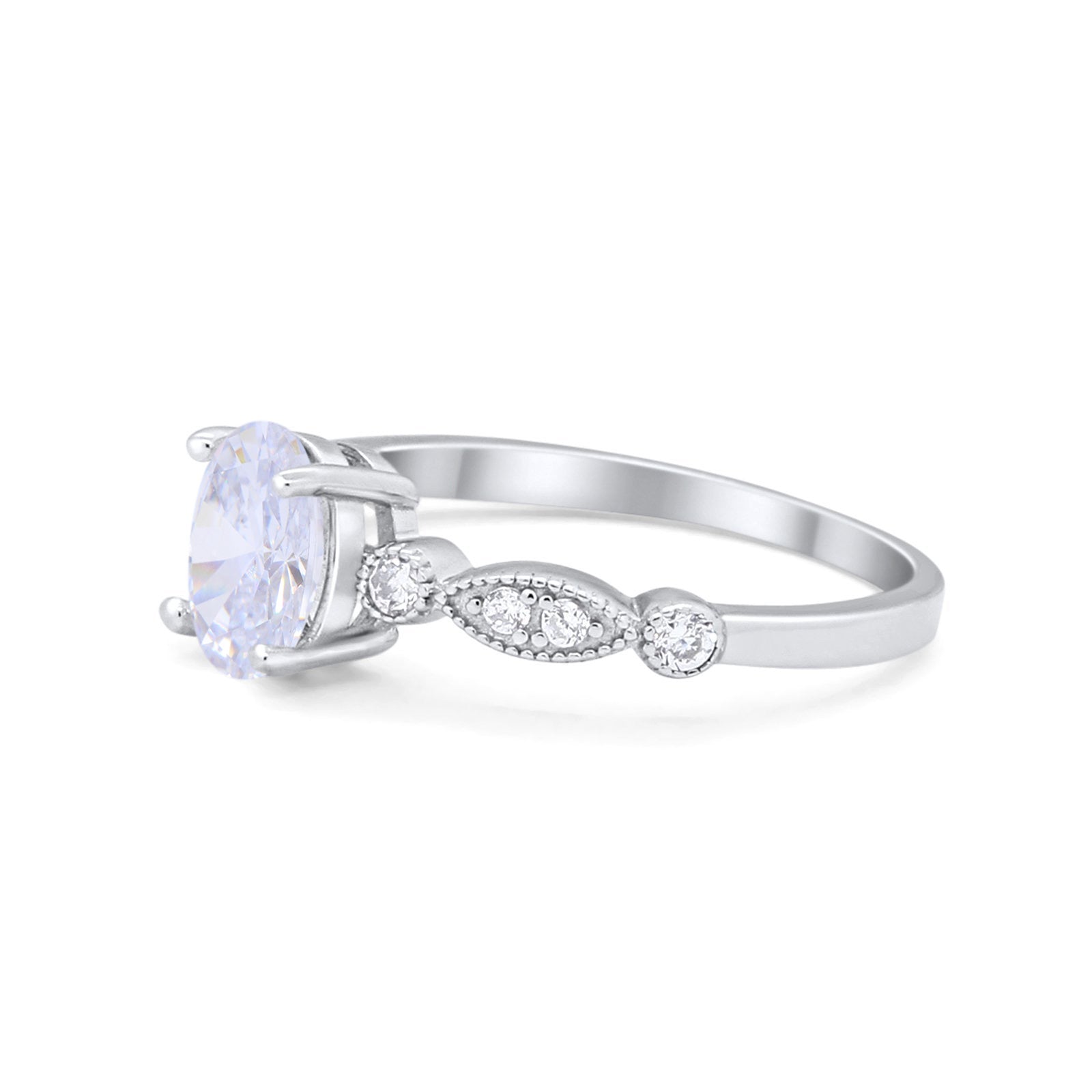 14K White Gold Vintage Style Oval Bridal Wedding Engagement Ring Simulated CZ