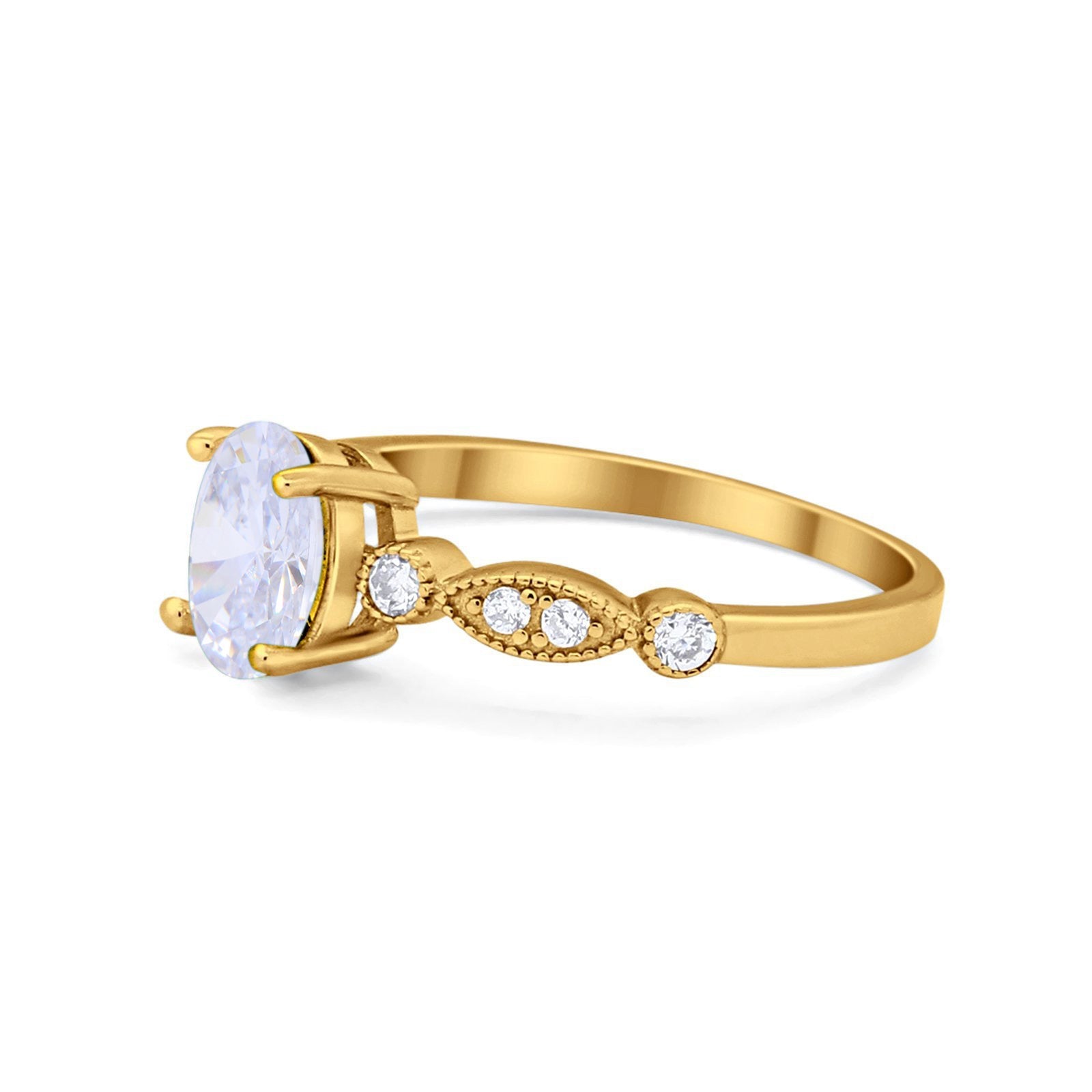 14K Yellow Gold Vintage Style Oval Bridal Wedding Engagement Ring Simulated CZ